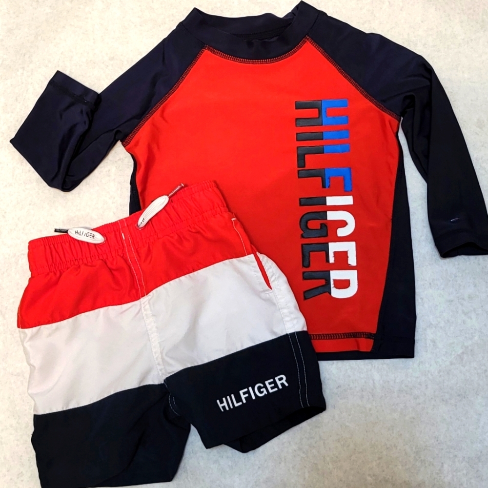 Tommy Hilfiger long sleeve rashguard swim top with matching trunks